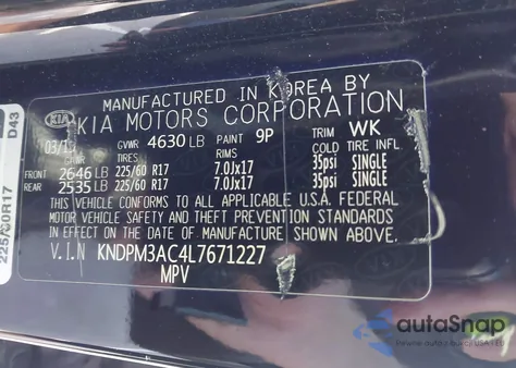 2020 Kia Sportage Lx z USA, uszkodzony, nr VIN KNDPM3AC4L7671227